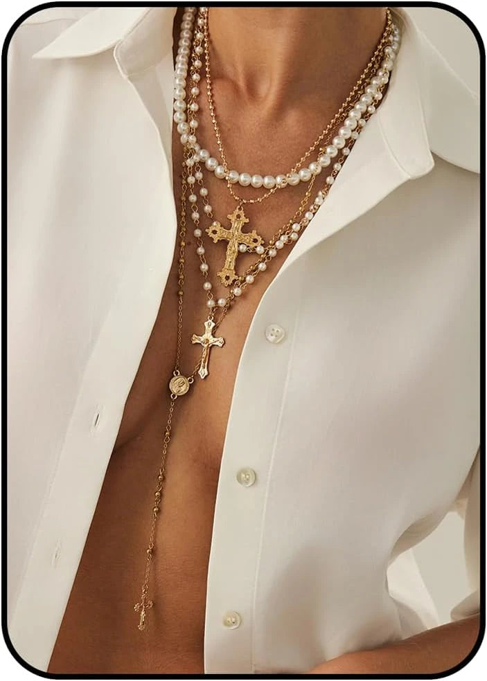 Layered Cross Necklace Set