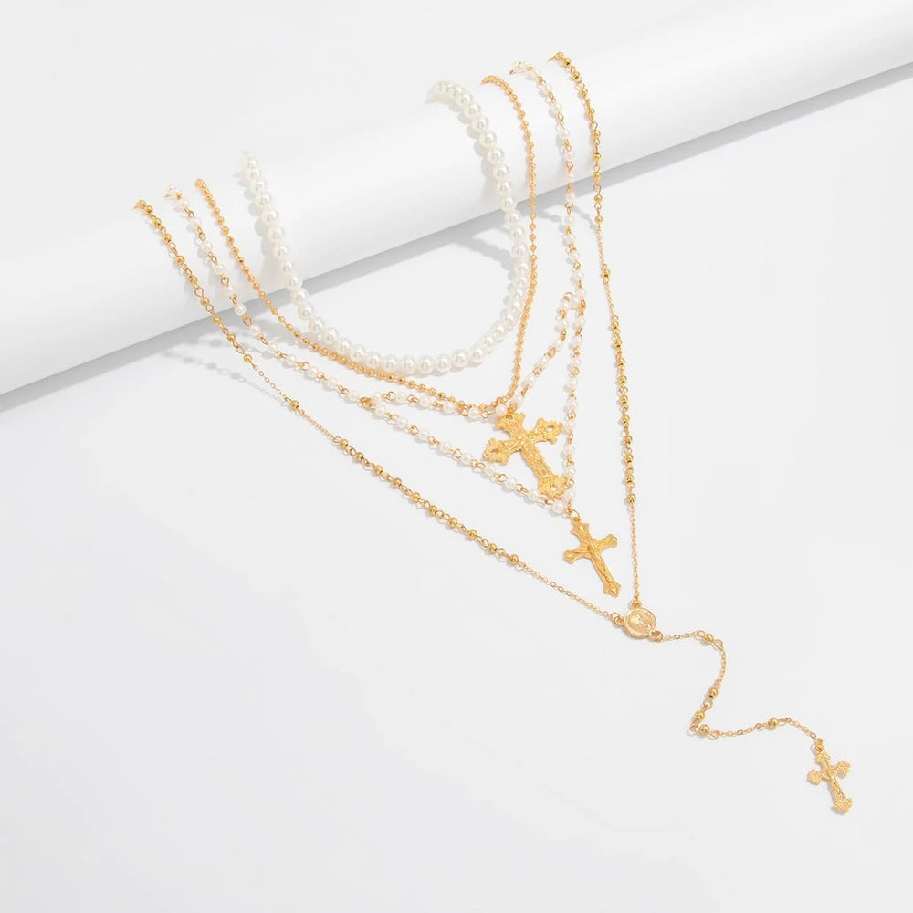 Layered Cross Necklace Set