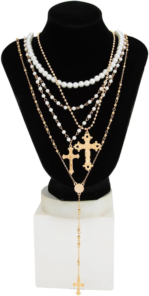 Layered Cross Necklace Set
