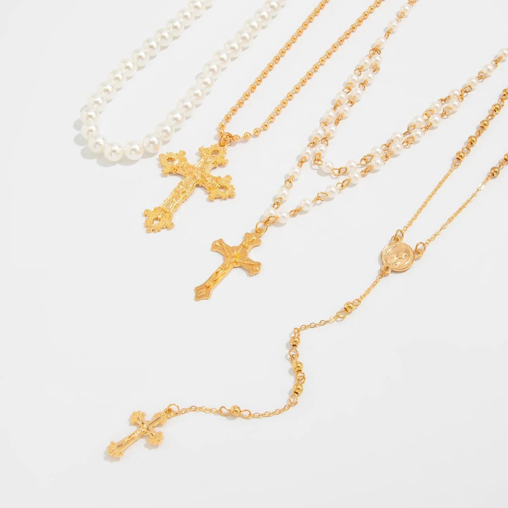 Layered Cross Necklace Set