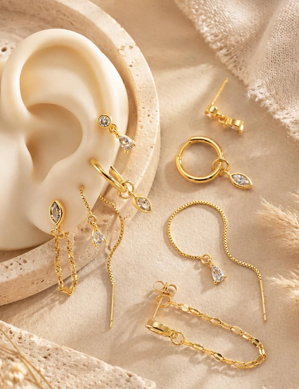 Gold Chain Earring Stack