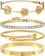 Gold Plated Floral Bangle Bracelet Set