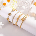 Gold Plated Floral Bangle Bracelet Set