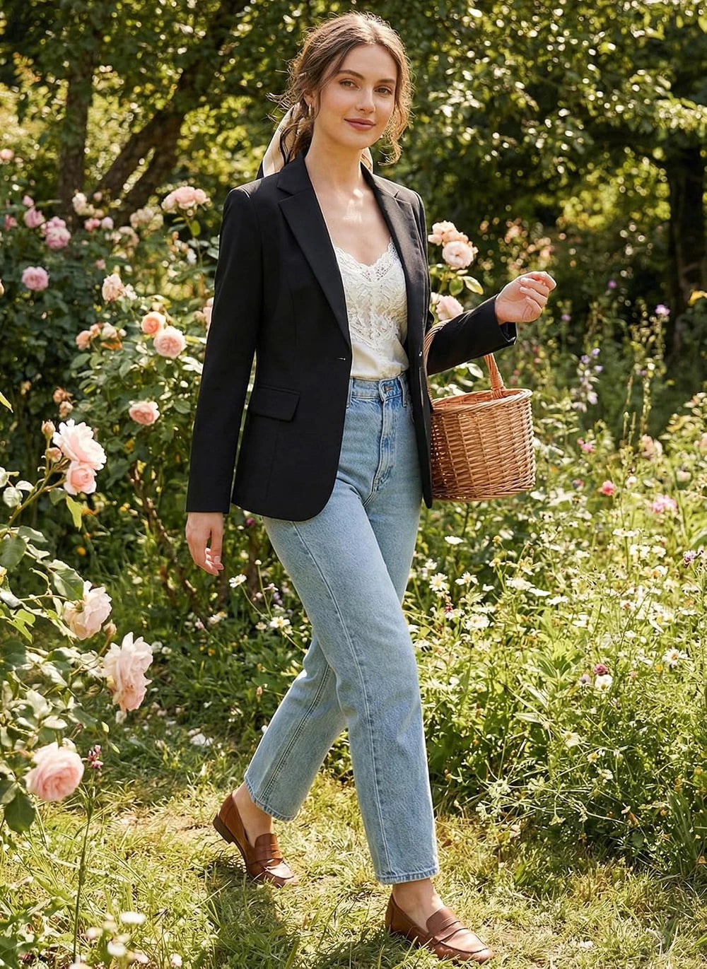 One Button Blazer Jacket