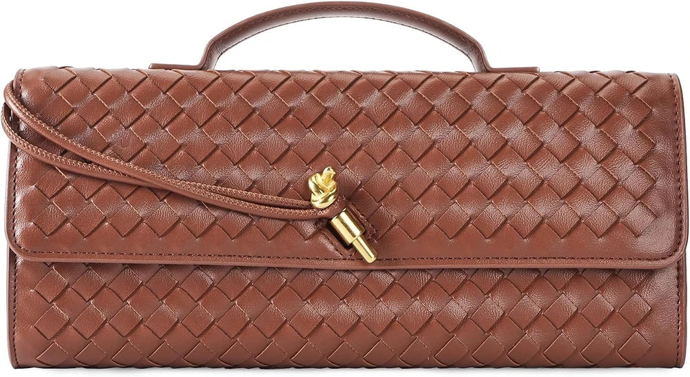 Woven Leather Shoulder Clutch