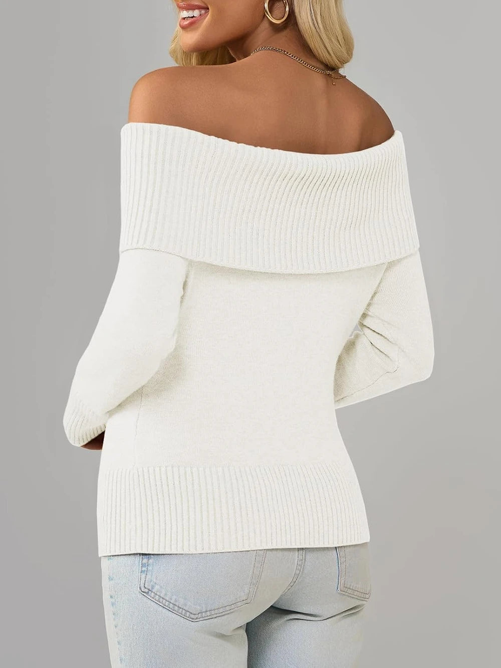 Ribbed Knit Off-The-Shoulder Sweater