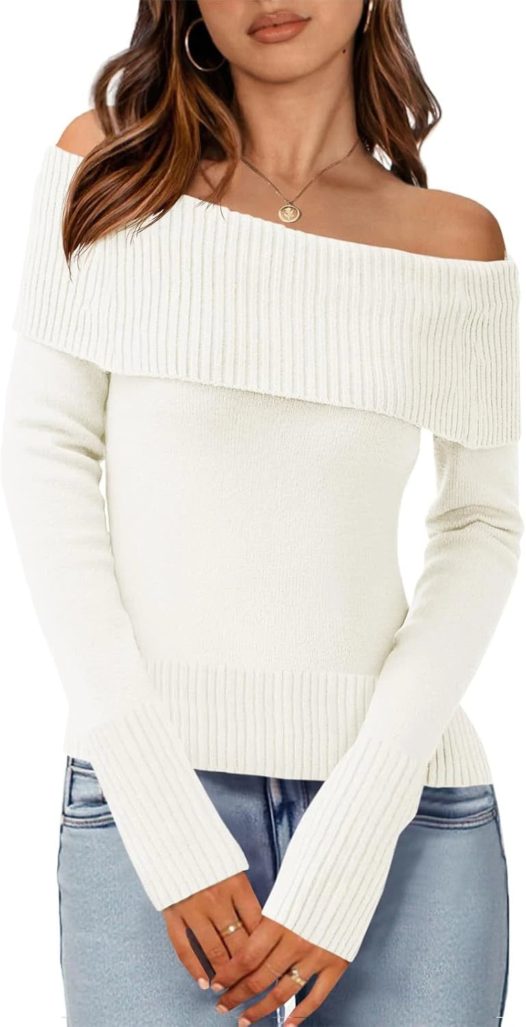Ribbed Knit Off-The-Shoulder Sweater