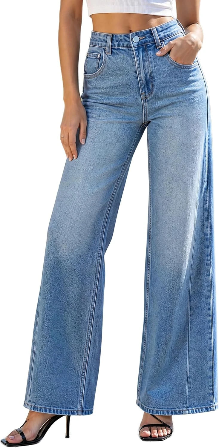 Stretchy High Waisted Wide Leg Jeans
