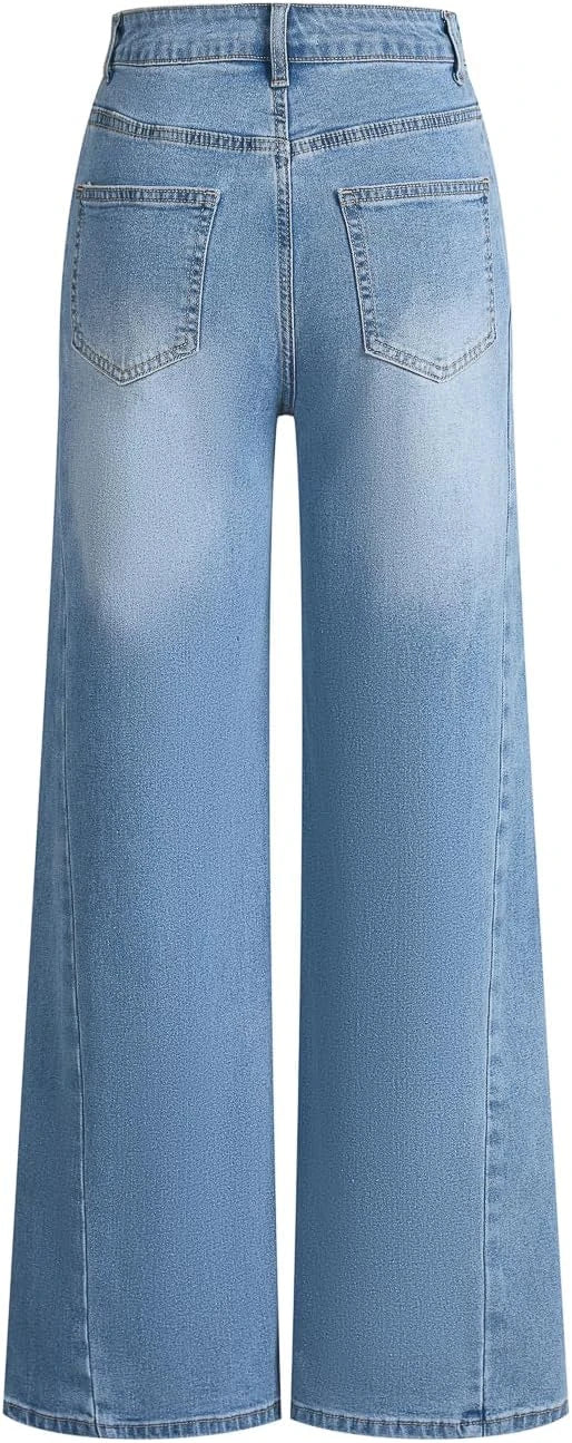 Stretchy High Waisted Wide Leg Jeans