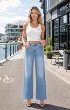 Stretchy High Waisted Wide Leg Jeans