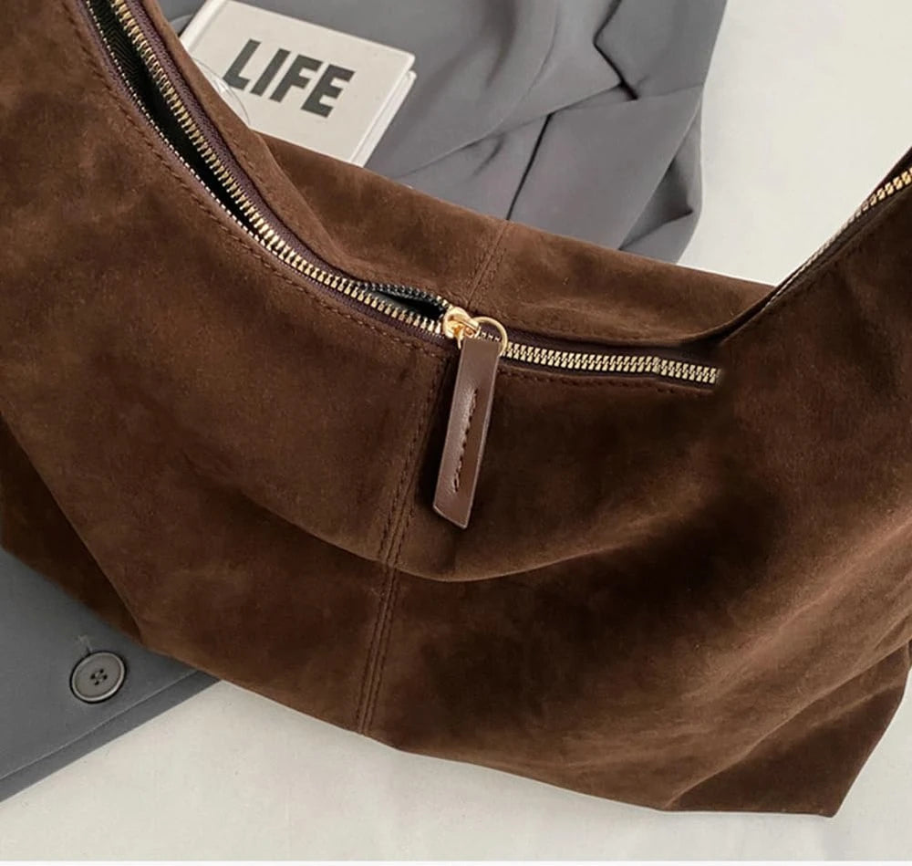 Faux Suede Shoulder Tote