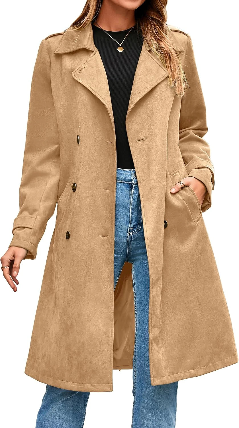 Faux Suede Trench Coat