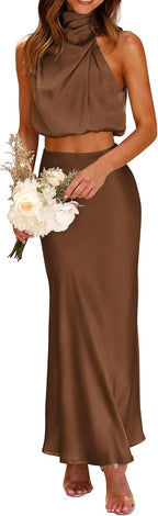 Satin Two Piece Skirt Set