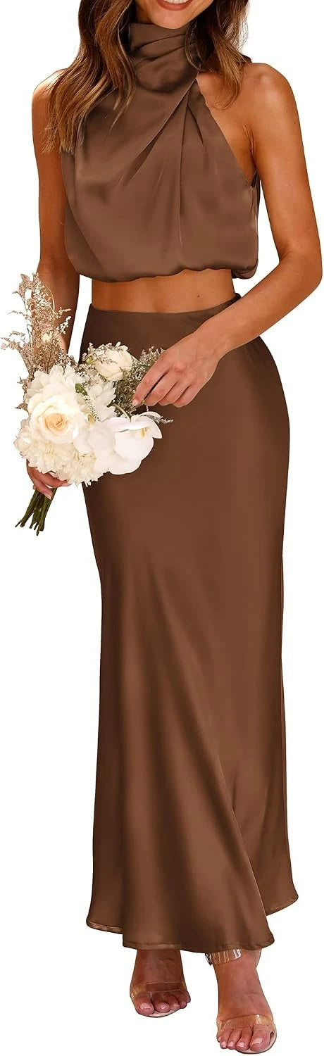 Satin Two Piece Skirt Set