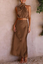 Satin Two Piece Skirt Set