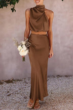 Satin Two Piece Skirt Set