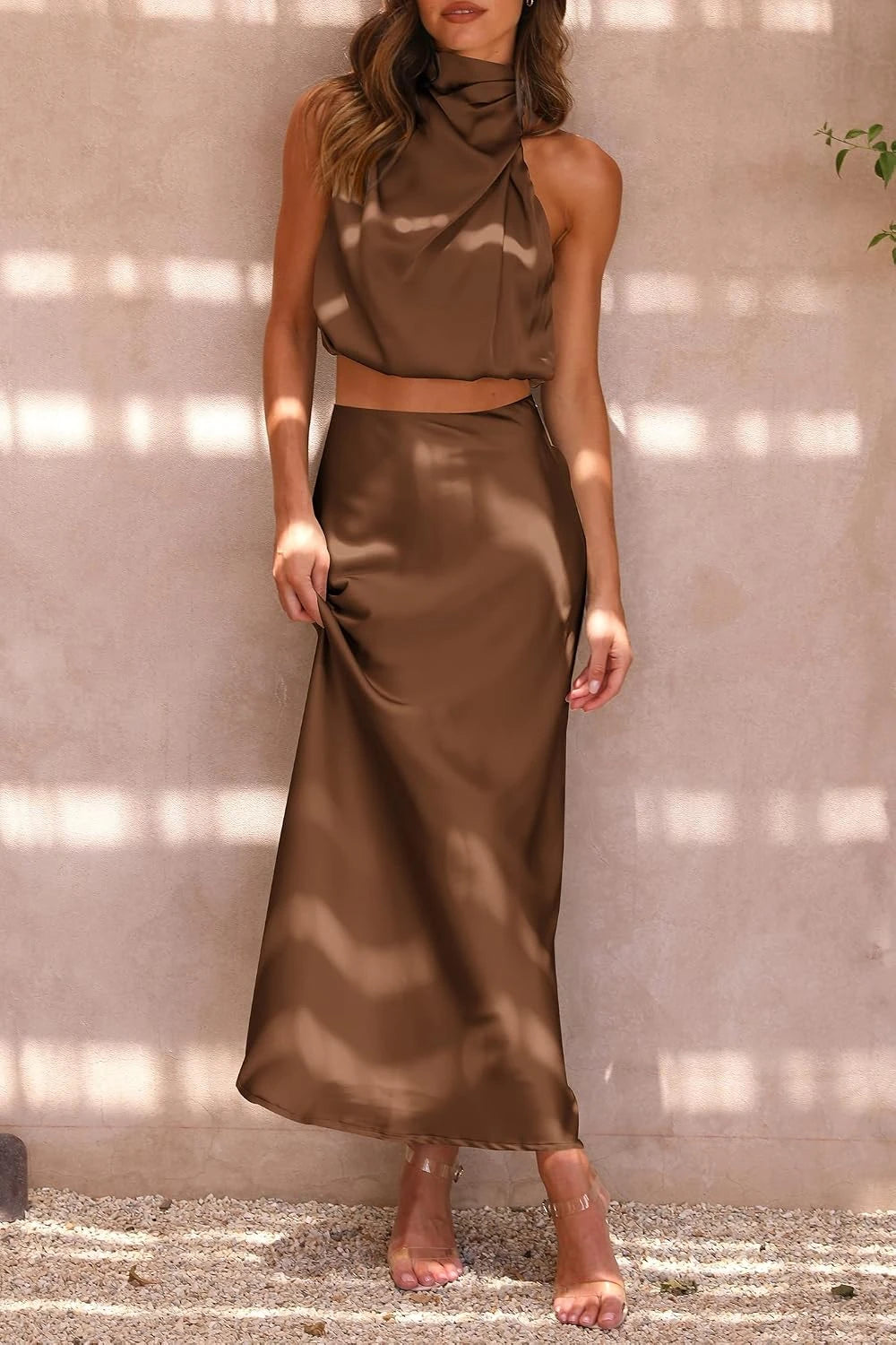 Satin Two Piece Skirt Set
