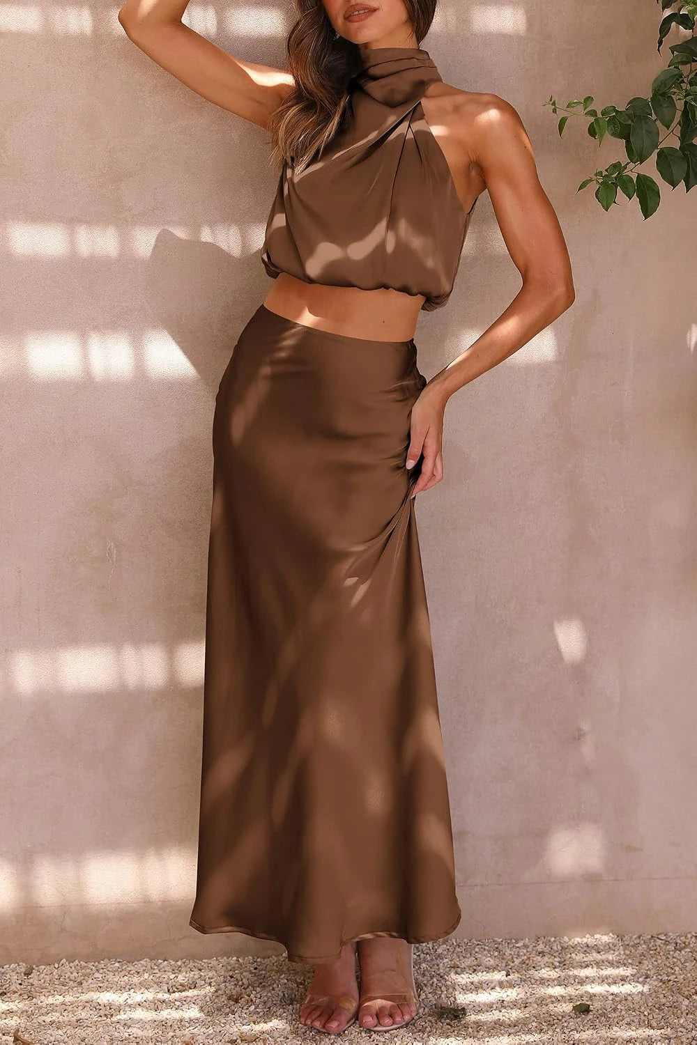 Satin Two Piece Skirt Set