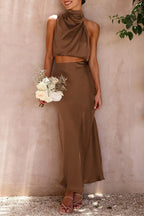 Satin Two Piece Skirt Set
