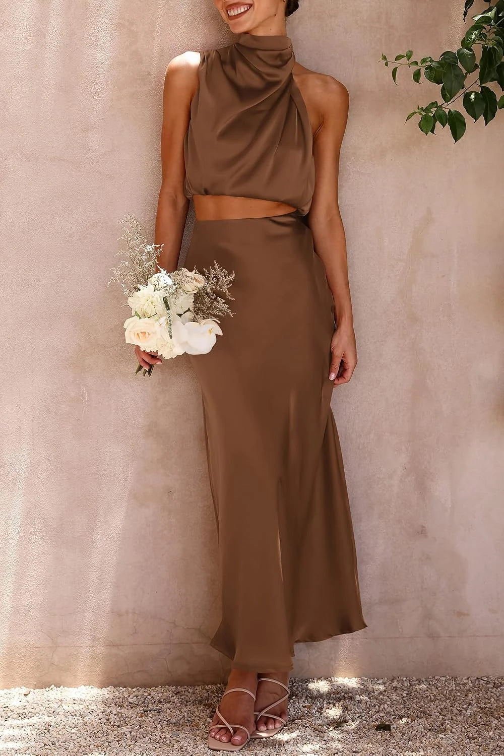 Satin Two Piece Skirt Set