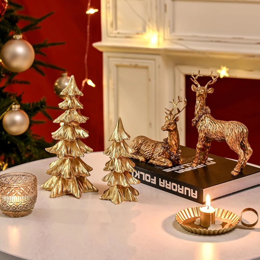 Gold Resin Christmas Tree Figurines