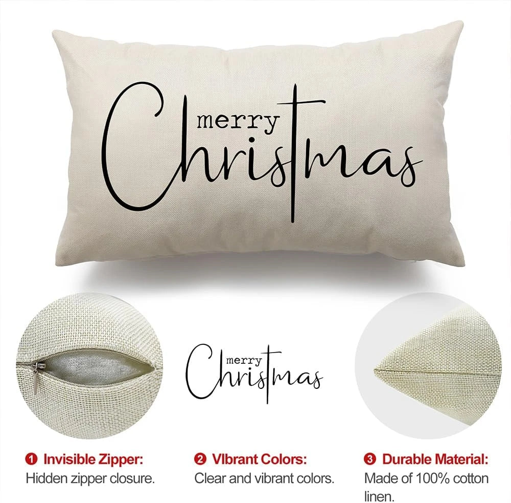 Christmas Linen Throw Pillow Cover