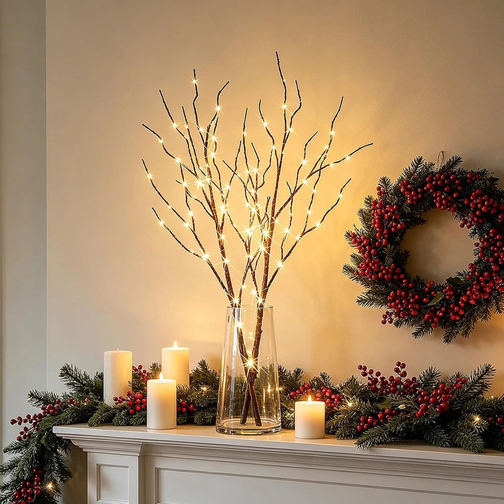 Lighted Brown Willow Branches