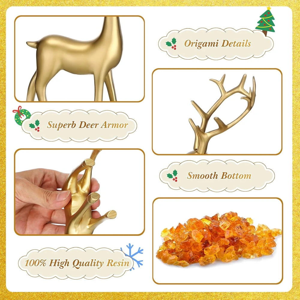 Gold Resin Reindeer Figurine Set