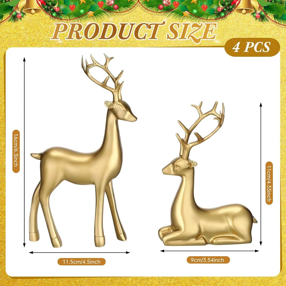 Gold Resin Reindeer Figurine Set