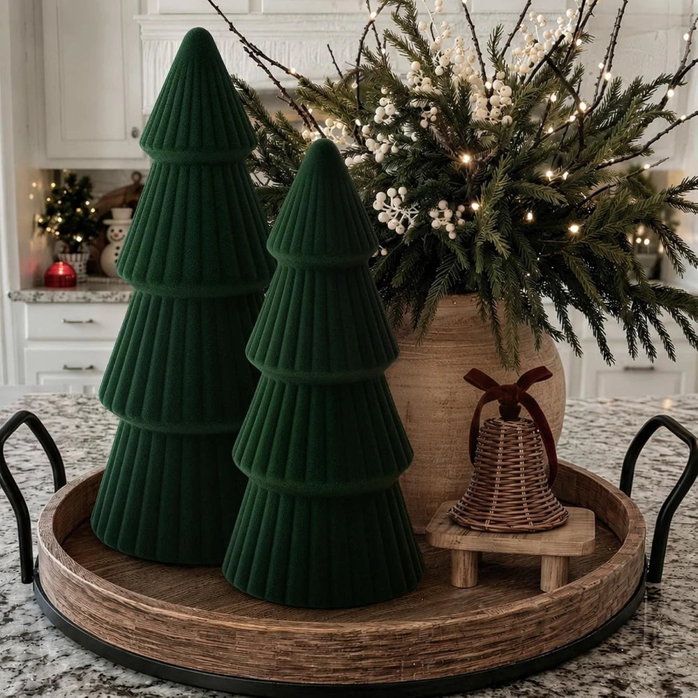 Velvet Ceramic Christmas Tree Set