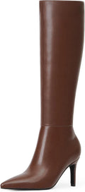 Faux Leather Pointed Toe Knee High Boots