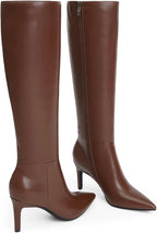 Faux Leather Pointed Toe Knee High Boots